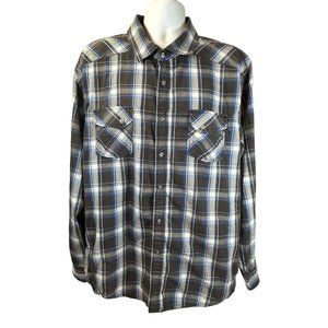Drill Clothing Company Cotton Blend Blue Grey Plaid Button Up Mens Size 2XL